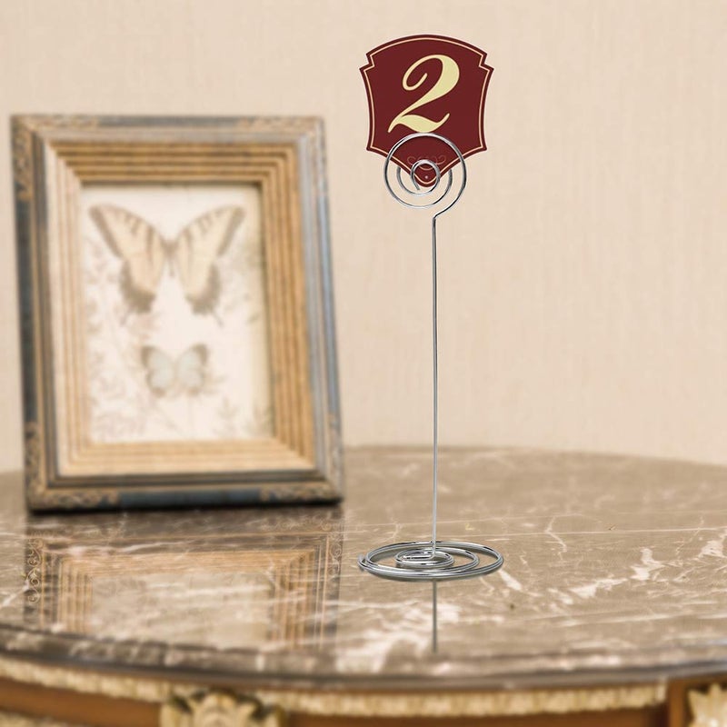 Jofefe Place Card Holders - 10pcs 8.6"" Tall Table Card Holders Table Number Holders Table Picture Stand Wire Photo Holder for Place Cards Wedding Party Office Desk Name Memo Menu Clips (Silver) - Image 4